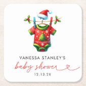 赤いホリモダンークリスマスサンタ赤ちゃんシャワー スクエアペーパーコースター (正面)