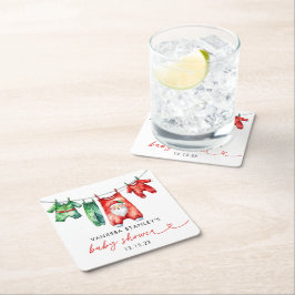 赤いホリモダンークリスマスサンタ赤ちゃんシャワー スクエアペーパーコースター