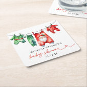 赤いホリモダンークリスマスサンタ赤ちゃんシャワー スクエアペーパーコースター (アングル)