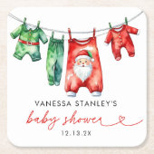 赤いホリモダンークリスマスサンタ赤ちゃんシャワー スクエアペーパーコースター (正面)