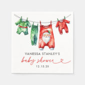 赤いホリモダンークリスマスサンタ赤ちゃんシャワー スタンダードカクテルナプキン (正面)