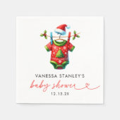 赤いホリモダンークリスマスサンタ赤ちゃんシャワー スタンダードカクテルナプキン (正面)