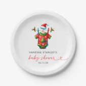 赤いホリモダンークリスマスサンタ赤ちゃんシャワー ペーパープレート (正面)