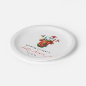 赤いホリモダンークリスマスサンタ赤ちゃんシャワー ペーパープレート (アングル)