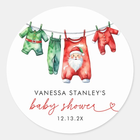 赤いホリモダンークリスマスサンタ赤ちゃんシャワー ラウンドシール (正面)