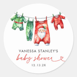 赤いホリモダンークリスマスサンタ赤ちゃんシャワー ラウンドシール