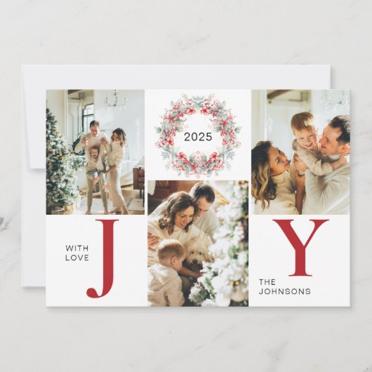 赤いホリモダンー・ベリー3写真ジョイ・クリスマス シーズンカード (正面)