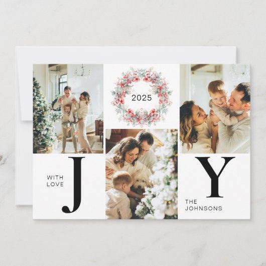 赤いホリモダンー・ベリー3写真ジョイ・クリスマス シーズンカード (正面)