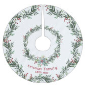 赤いホリーと緑のリース、フェスティバル、姓 ブラッシュドポリエステルツリースカート (正面)