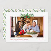 赤いホリーの水の色メリークリスマスファミリーフォト シーズンカード (正面/裏面)