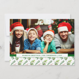 赤いホリーの水の色メリークリスマスファミリーフォト シーズンカード