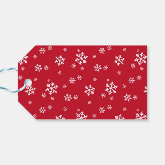 赤いホリーブルーの雪片がクリスマスを祝う ギフトタグ (裏面横)