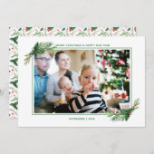 赤いホリーブーケメリークリスマスファミリー写真 シーズンカード (正面/裏面)