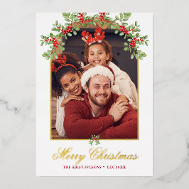 赤いホリーベリー アーチ型写真 箔シーズンカード