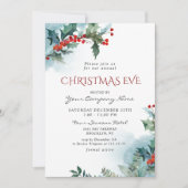 赤いホリーベリー コーポレート クリスマス ホリデー イブ 招待状 (正面)
