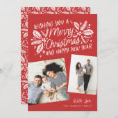 赤いホリー傾いたスナップショット2フォトクリスマス シーズンカード (正面/裏面)