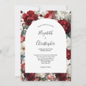 赤いホワイトウォーターのカラー花模様 エレガント 招待状 (正面)