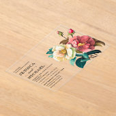 赤いホワイトウォーター色のフローラ結婚ズ アクリル招待状 (レイダウン)