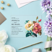 赤いホワイトウォーター色のフローラ結婚ズ アクリル招待状 (インサイチュ (ウェディング))