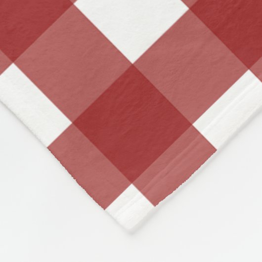 赤いホワイトギンガムチェックのプレイド フリースブランケット (角)