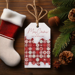 赤いホワイトクリスマスキャンディパターン#13 ID1009 ギフトタグ