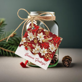 赤いホワイトクリスマスフローラルパターン#17 ID1009 フェイバータグ