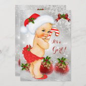 赤いホワイトグリーンクリスマスベビーシャワーガールブロンド 招待状 (正面/裏面)