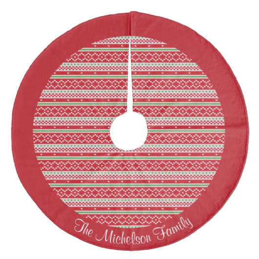 赤いホワイトグリーンニットのセーターのパタパーソナライズされたーン フリース ツリースカート (正面)