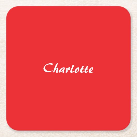 赤いホワイトスクリプエレガントトの最小モダン名 スクエアペーパーコースター (正面)