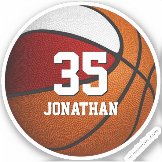 赤いホワイトスクールチームのスピリットボーイズバスケットボール シール (正面)