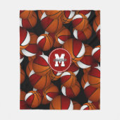 赤いホワイトスクールチームの色バスケットボールのパターン フリースブランケット (正面)