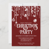 赤いホワイトストリングライツクリスマスホリデーパーティー 招待状 (正面)