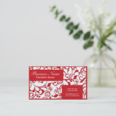 赤いホワイトダマスクプロフェッショナル名刺 名刺 (スタンド正面)