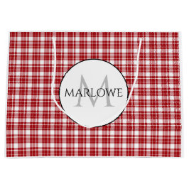 赤いホワイトチェックPlaidモノグラム ラージペーパーバッグ