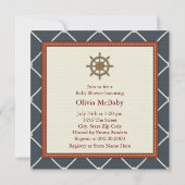 赤いホワイトネイビーブルーセイボートベビーシャワー 招待状 (裏面)