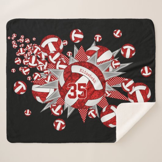 赤いホワイトバレーボール星ガールズ名前をカスタムする シェルパブランケット (正面(横))