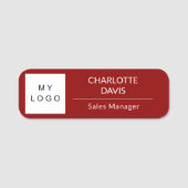 赤いホワイトビジネスロゴ従業員モダン 名札 (正面)