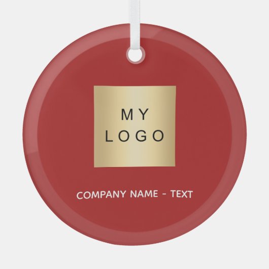 赤いホワイトビジネス会社のロゴ ガラスオーナメント (正面)