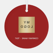 赤いホワイトビジネス会社のロゴ ガラスオーナメント (裏面)