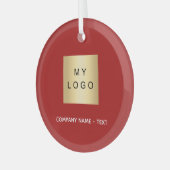 赤いホワイトビジネス会社のロゴ ガラスオーナメント (正面左)