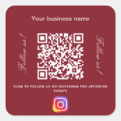赤いホワイトビジネス名qrコードinstagram スクエアシール (正面)