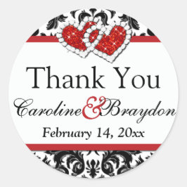 赤いホワイトブラックダマスクハート1.5インチラウンドステッカー2 ラウンドシール