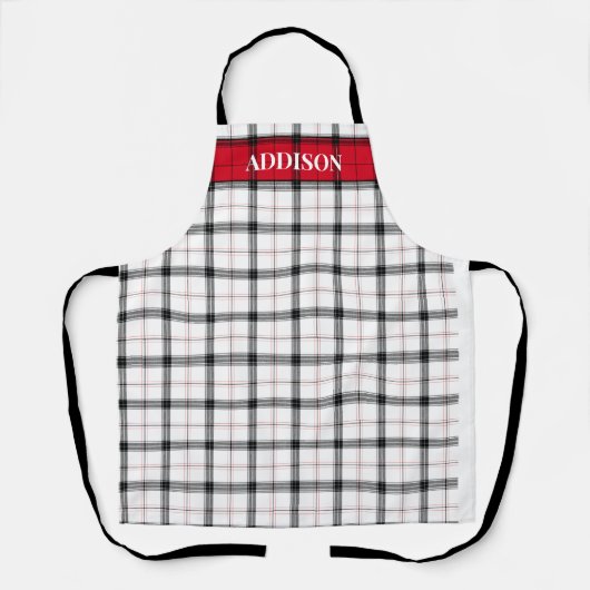 赤いホワイトプレイドクリスマスモノグラムパーソナライズされた エプロン (正面)
