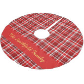 赤いホワイトプレイドファミリー名カスタムクリスマス ブラッシュドポリエステルツリースカート (アングル)