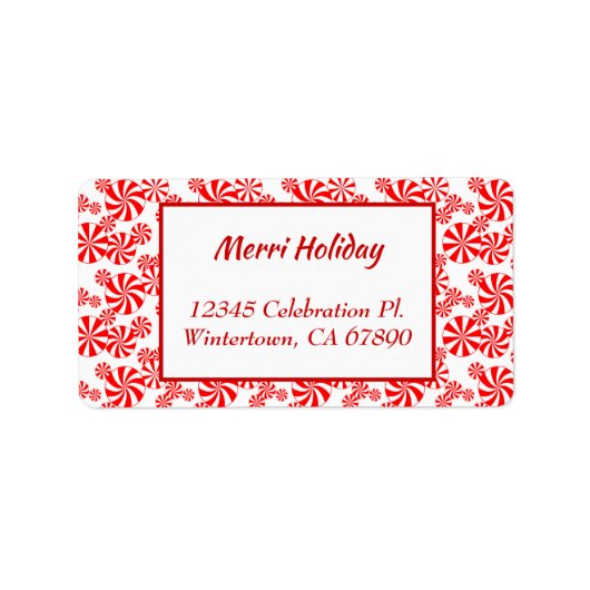 赤いホワイトペパーミントキャンディ編集可能アドレス ラベル (正面)