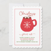 赤いホワイトホットココアスカロップクリスマスパーティー 招待状 (正面)