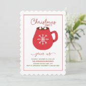 赤いホワイトホットココアスカロップクリスマスパーティー 招待状 (スタンド正面)