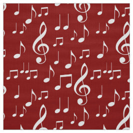 赤いホワイトミュージックノートのパターン生地 ファブリック