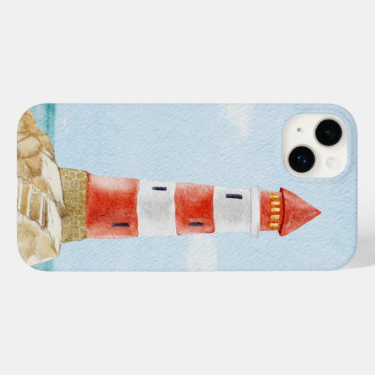 赤いホワイトライトハウスタワーストーン砂の水色 Case-Mate iPhoneケース (裏面 (横))