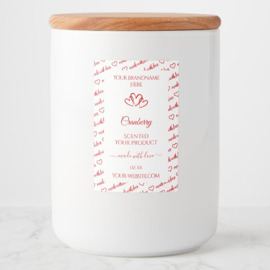 赤いホワイトワードクラウド製品ラベルかわいいハート フードラベル (正面)